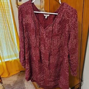 Sonoma Red 3/4 Sleeve Tie Front Blouse